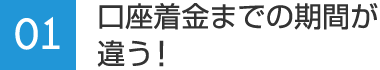 01：口座着金までの期間が違う！